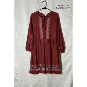 Knox‎ Rose Red Burgundy Embroidered Boho Peasant Dress Large Tassels Medium